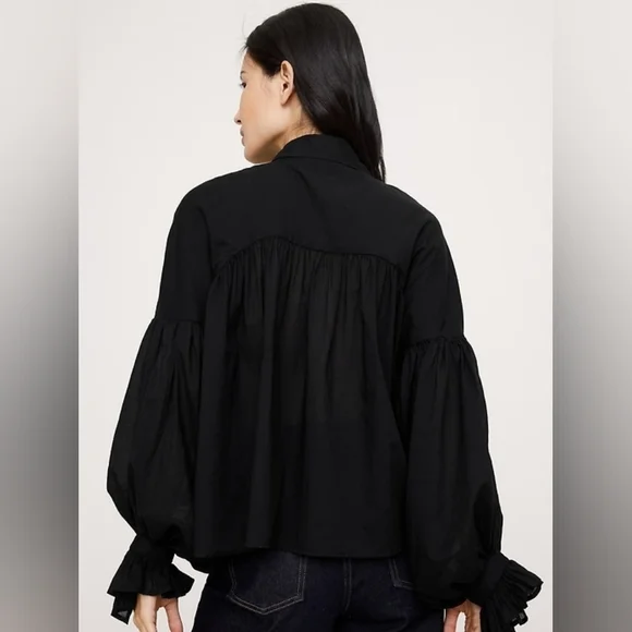 Banana Republic Cotton Balloon-Sleeve Shirt Black NWT - Picture 4 of 6